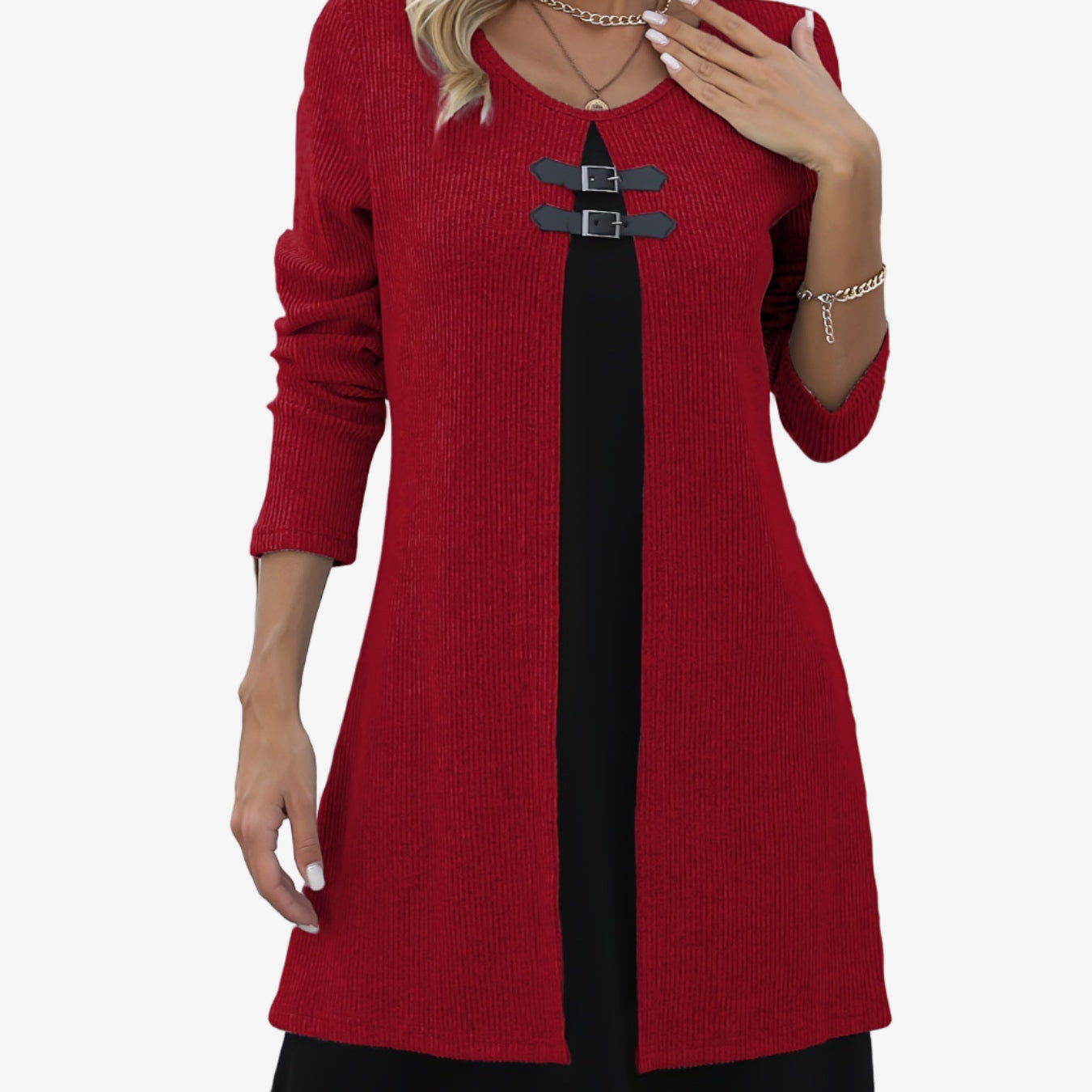 Elora™ Chic Sweater Dress with Contrast