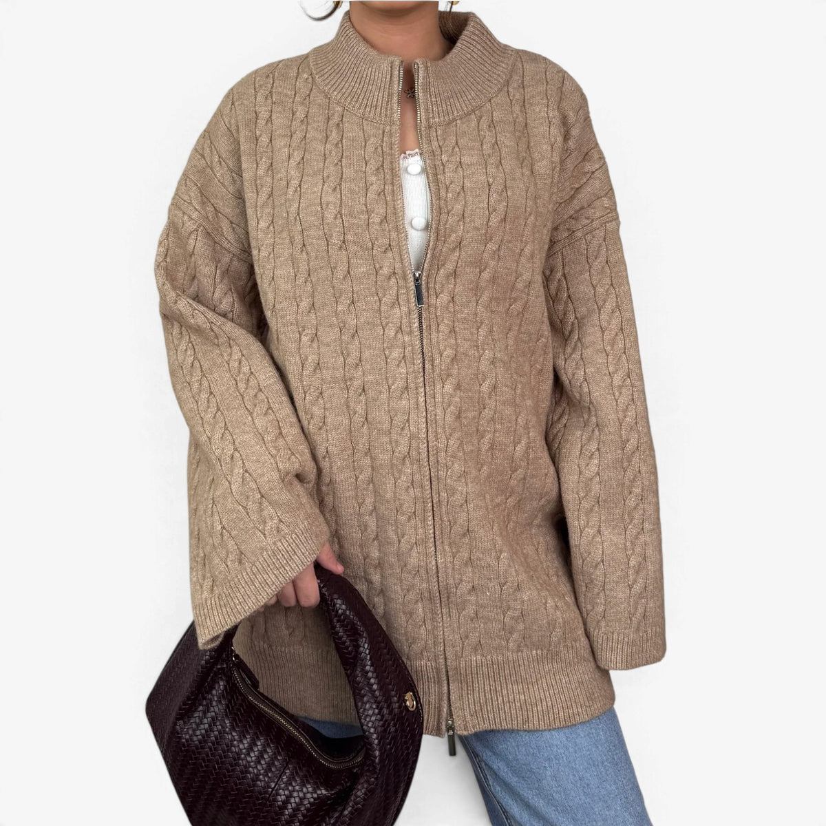 Maelle™ Cable Knit Zip Cardigan