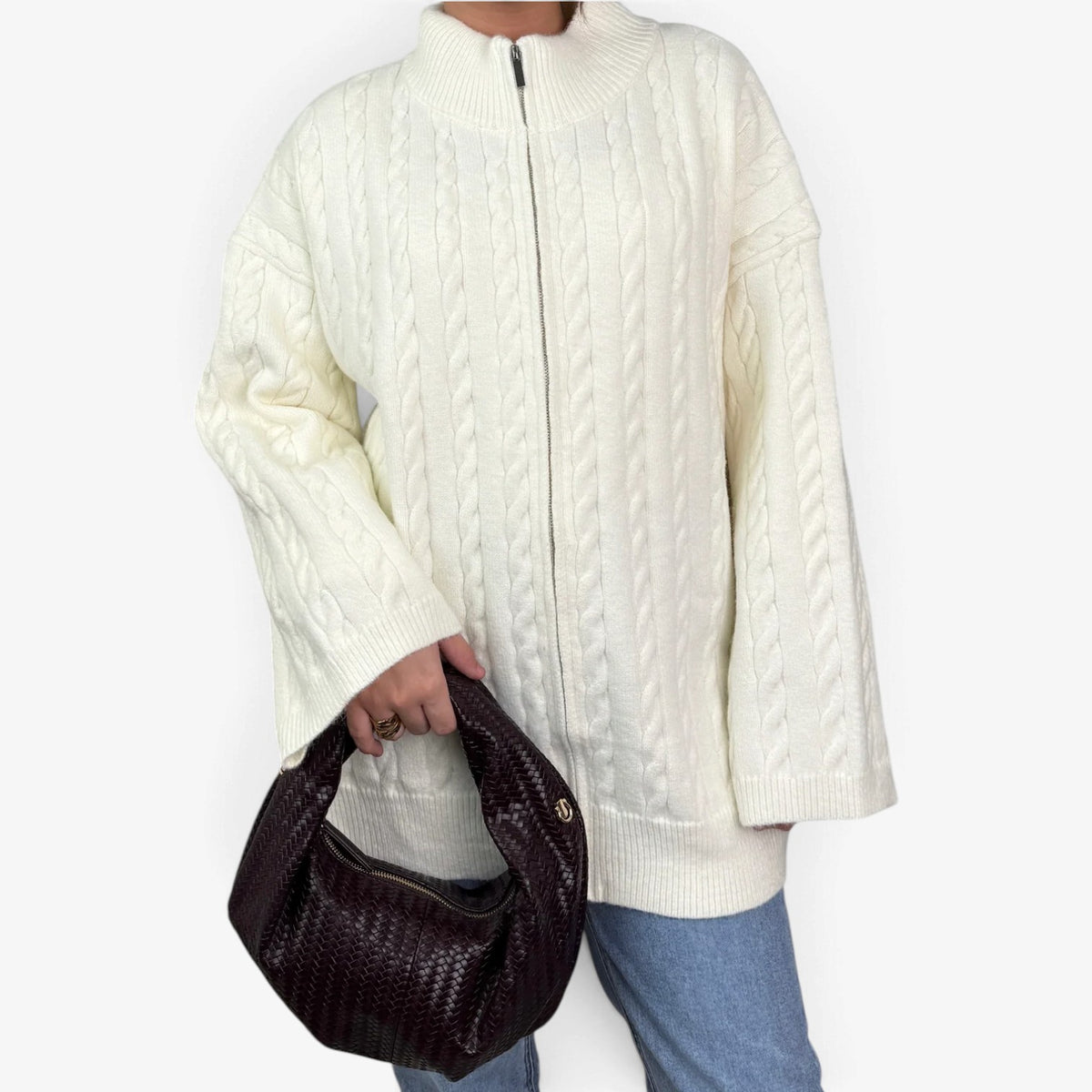 Maelle™ Cable Knit Zip Cardigan