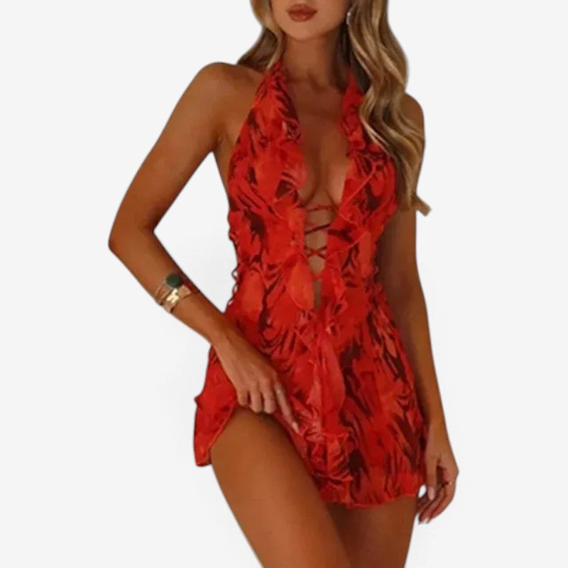 Glenda™ Ruffled halter midi dress