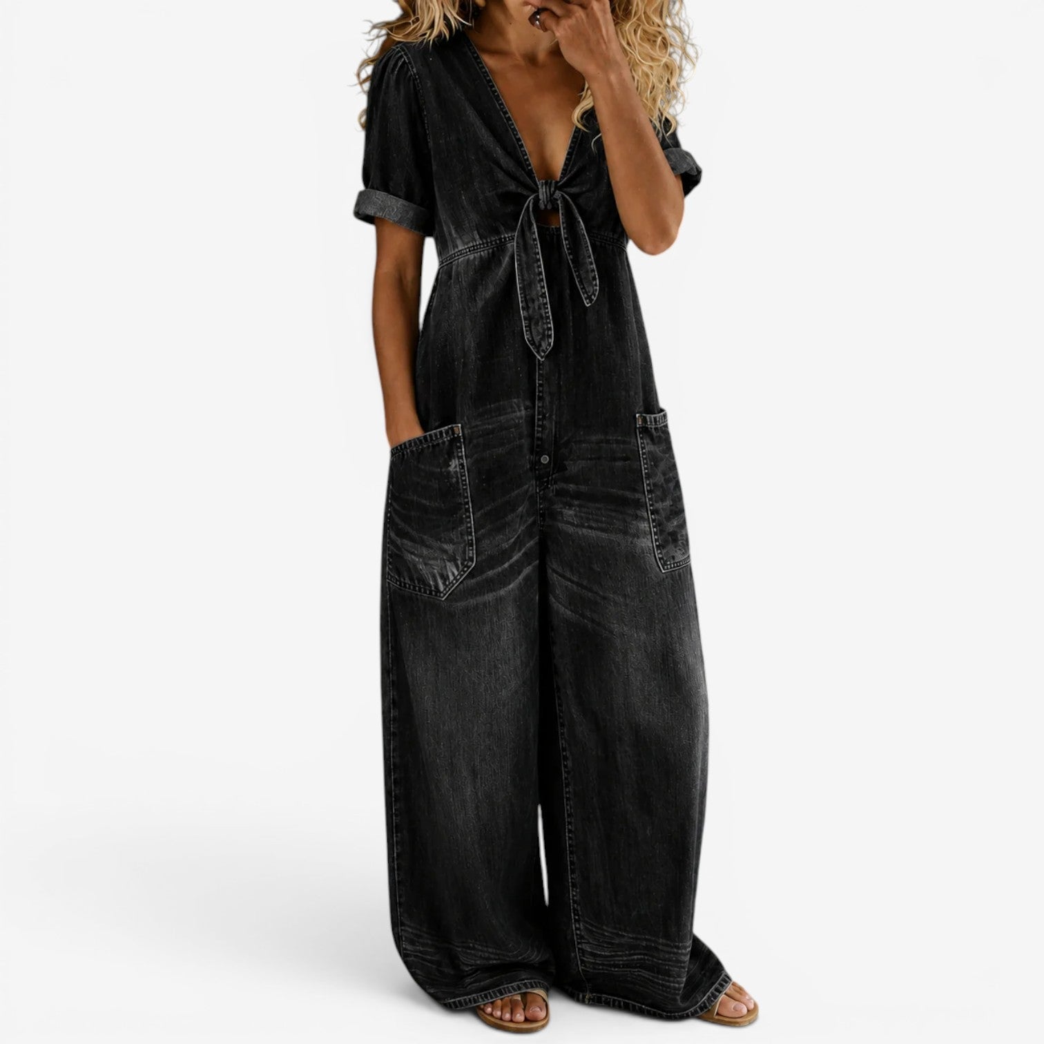 Farah™ Denim jumpsuit with knot