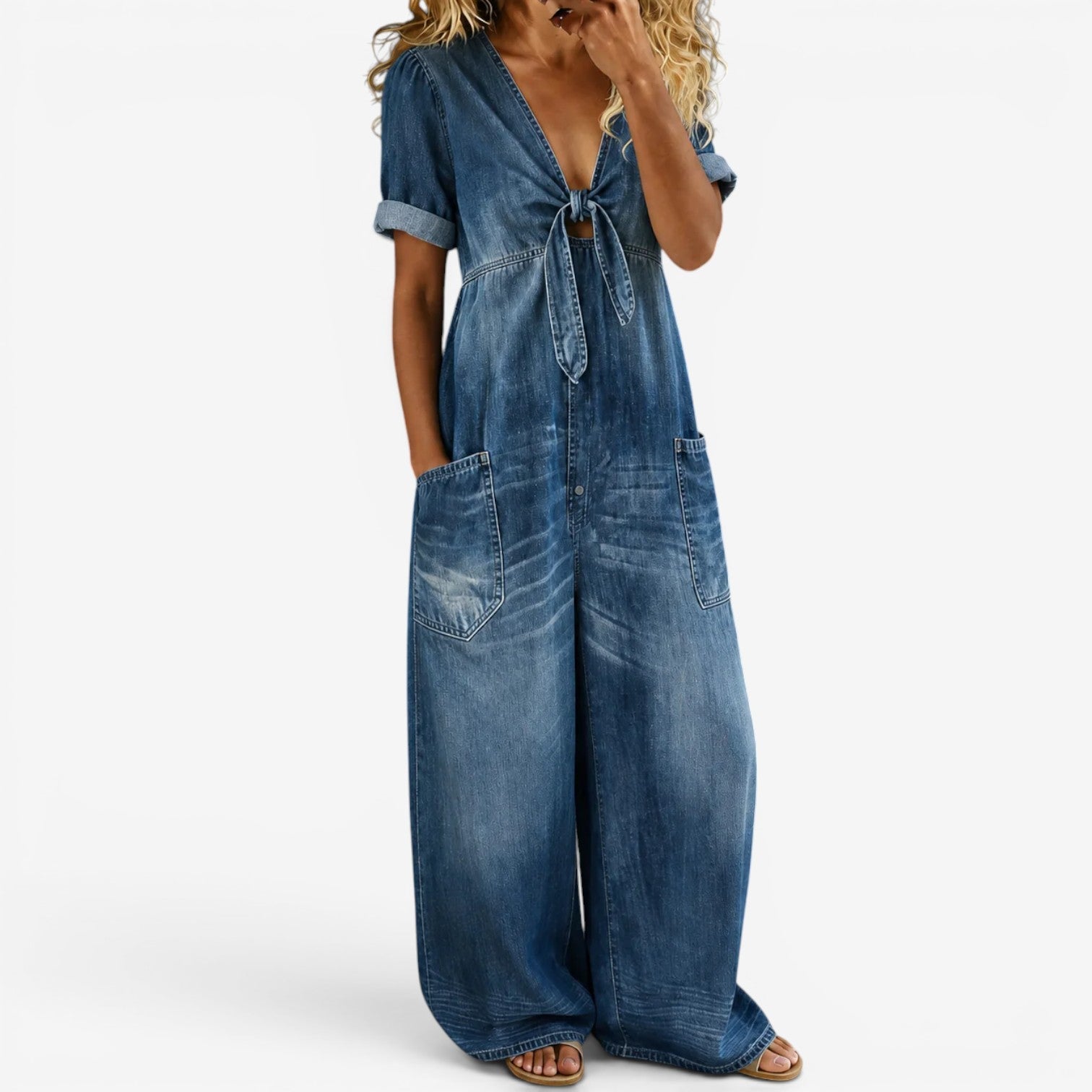 Farah™ Denim jumpsuit with knot