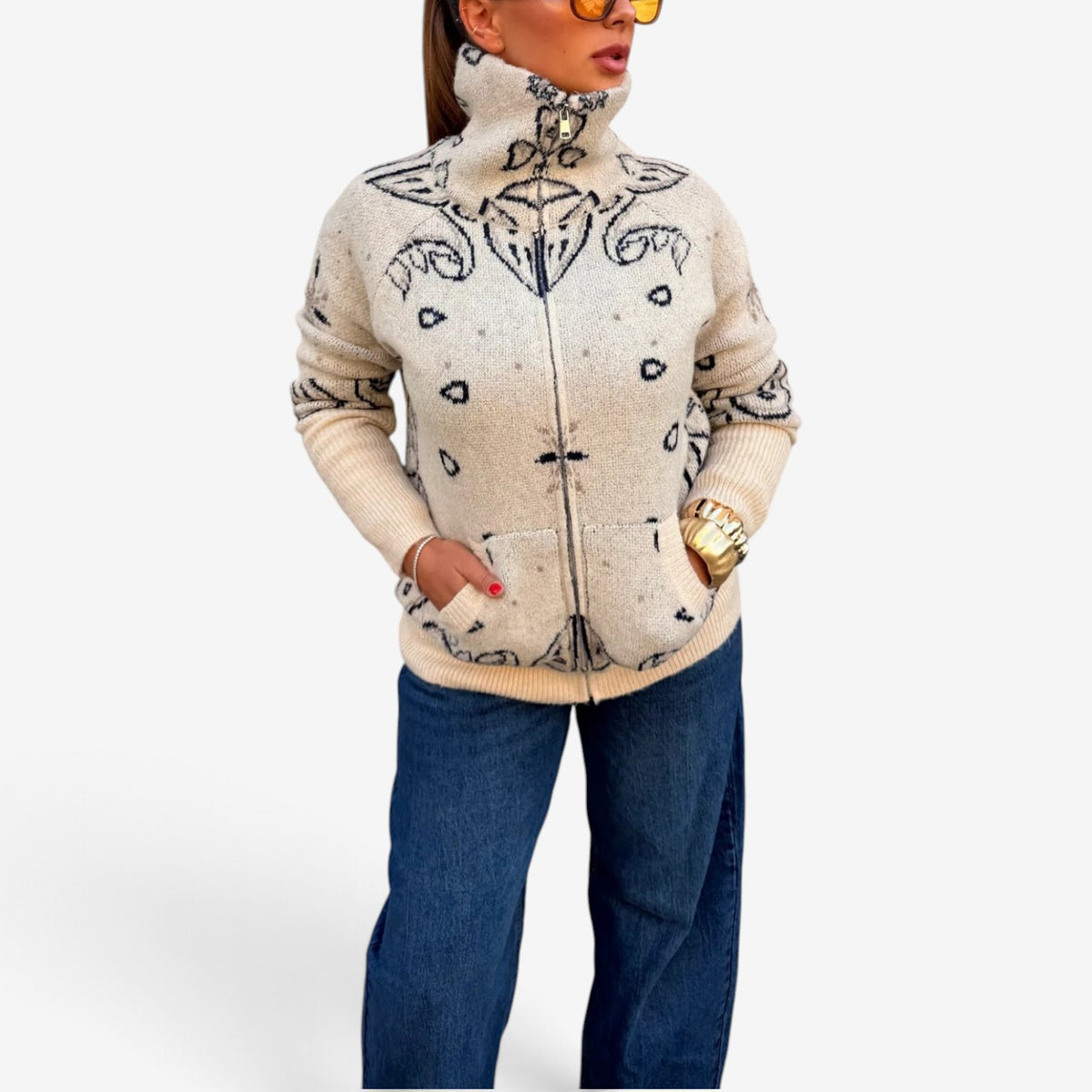 Ariane™ Embroidered Zip-Up Sweater