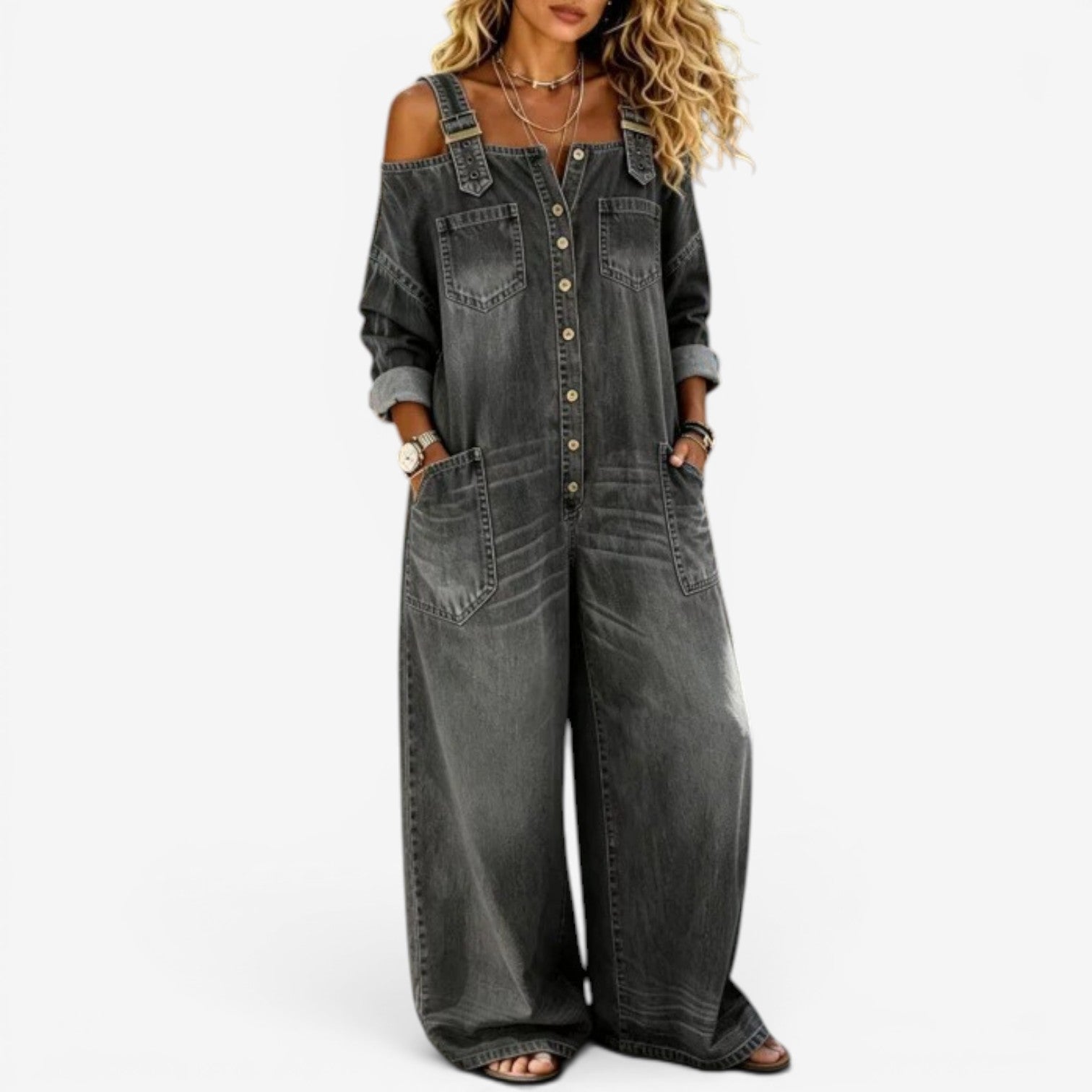 Lianne™ Off-Shoulder Denim Jumpsuit