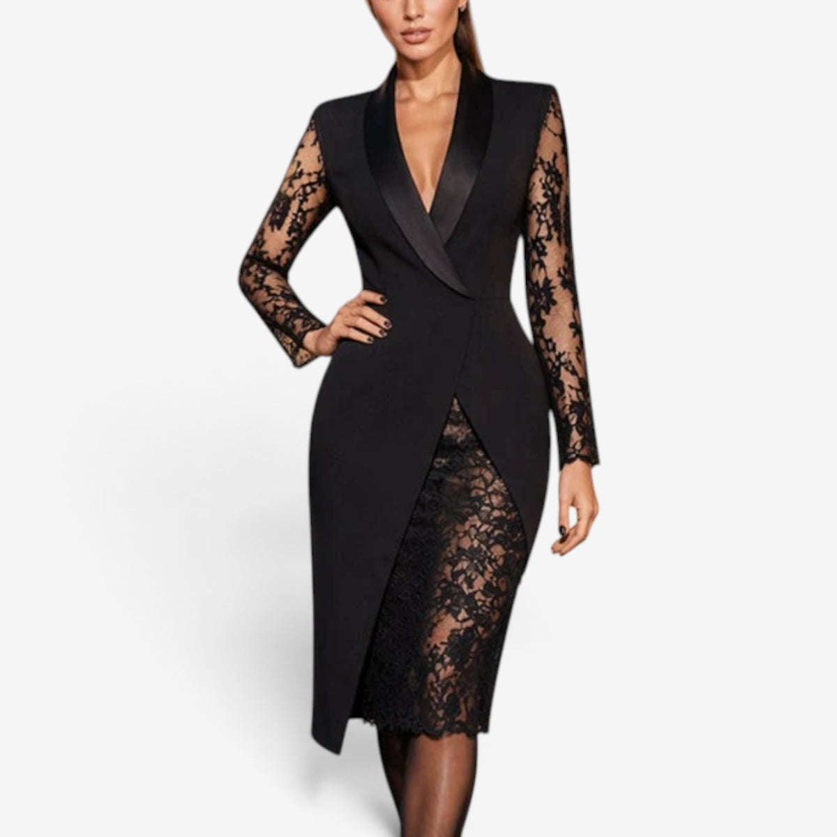 Valentina™ Lace-Sleeve Blazer Dress