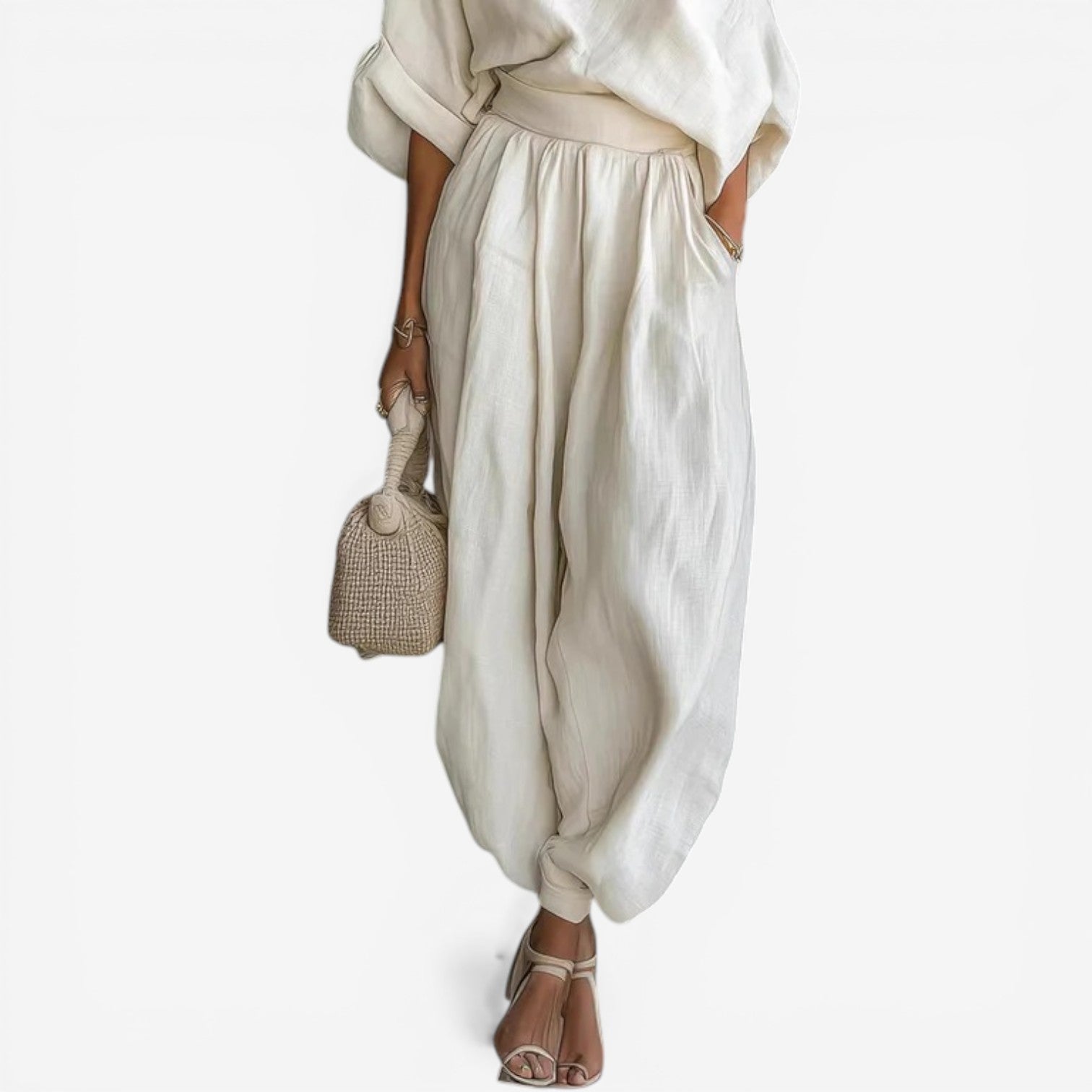 Jessica™ One-shoulder linen suit