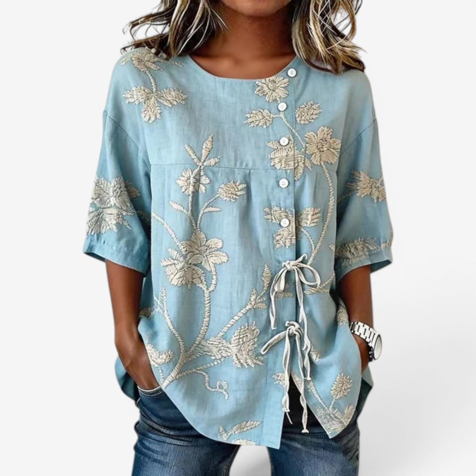 Melena™ Embroidered linen blouse
