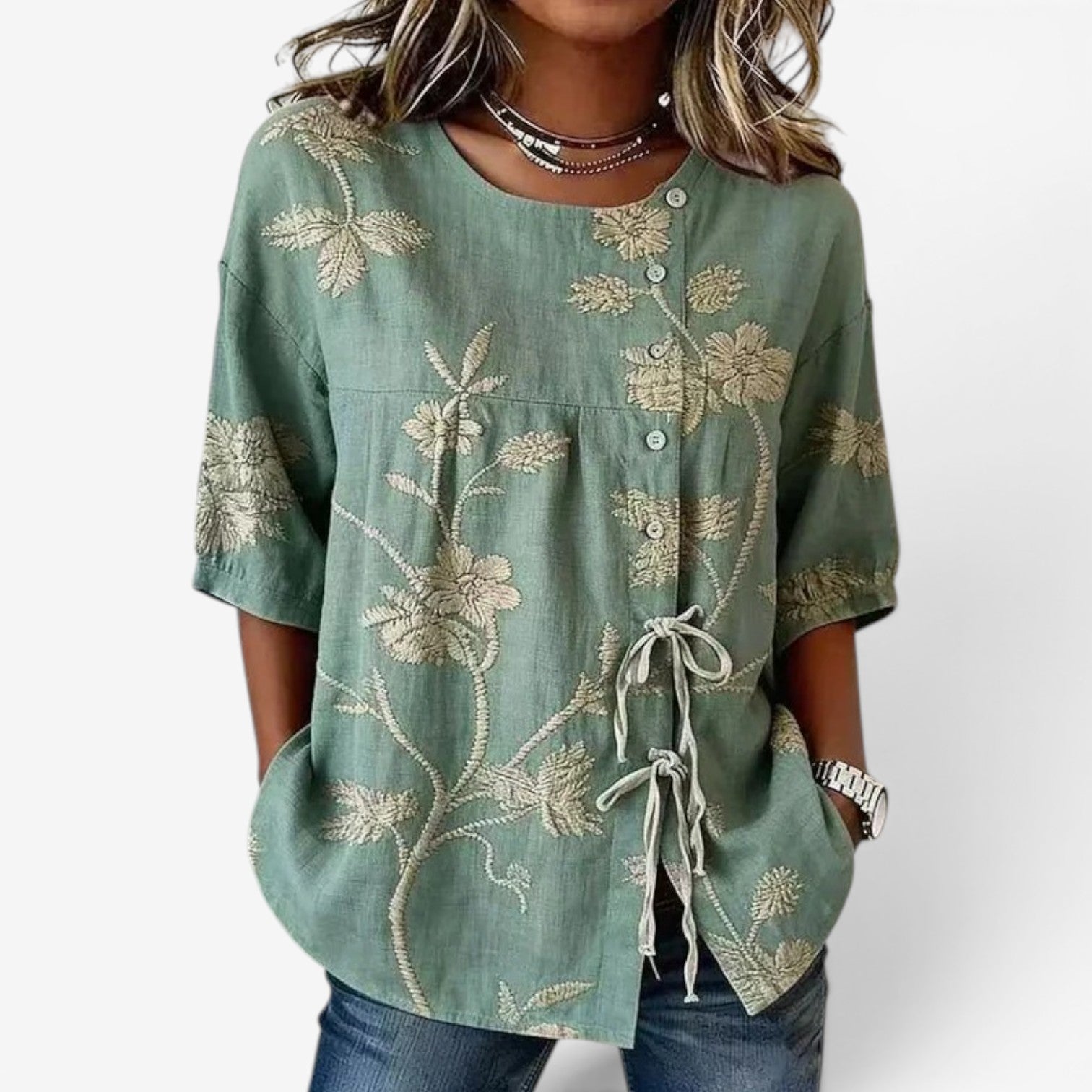 Melena™ Embroidered linen blouse