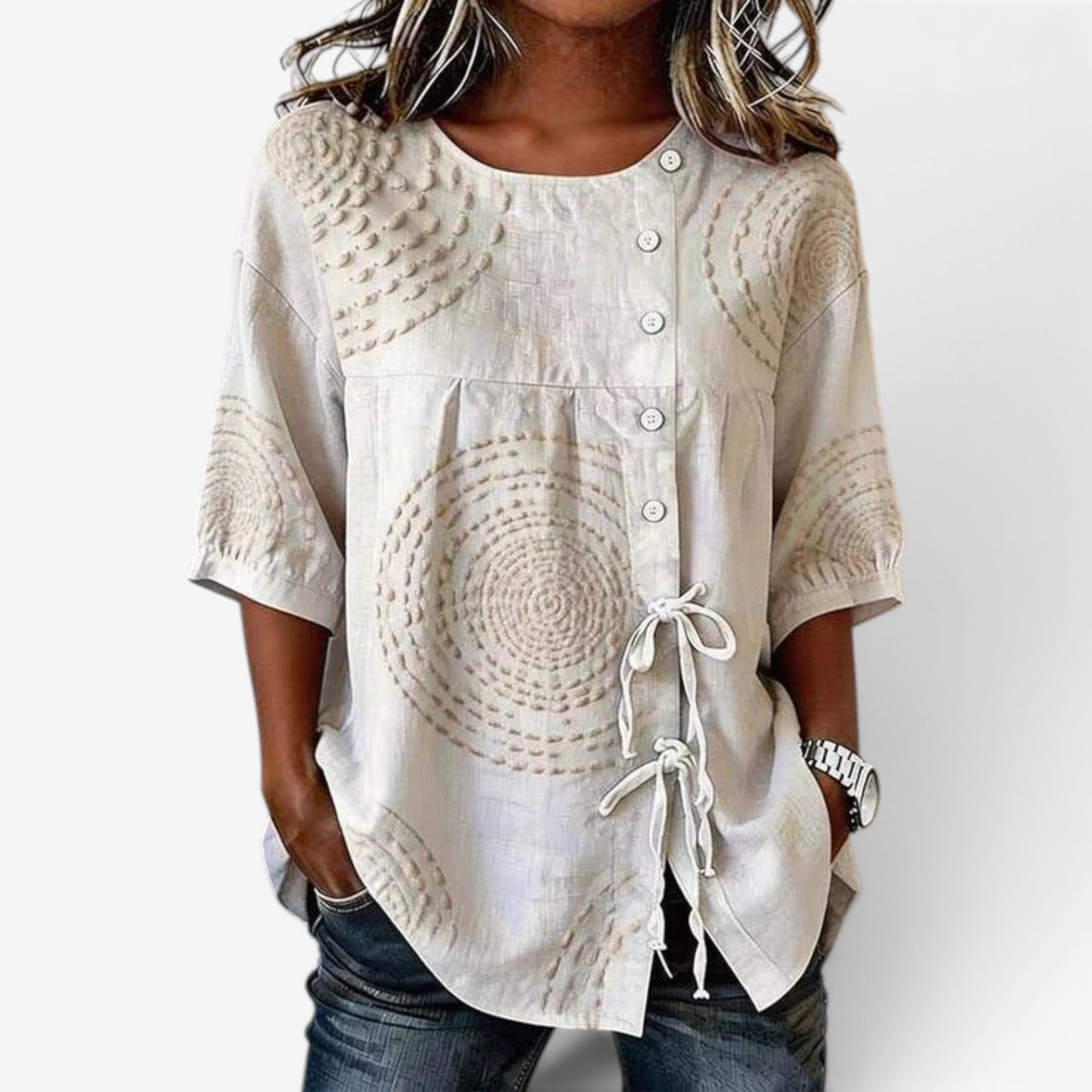 Melena™ Embroidered linen blouse