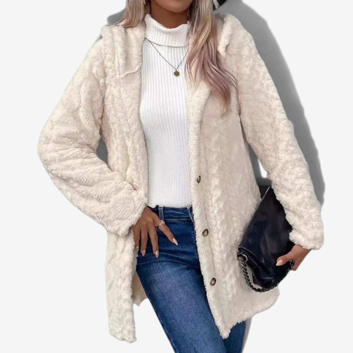 Delphine™ Fuzzy Cable-Knit Cardigan