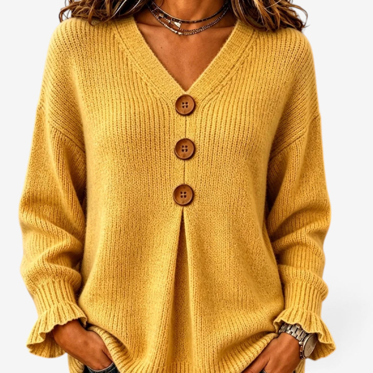 Fiorella™ Ribbed Button-Front Sweater