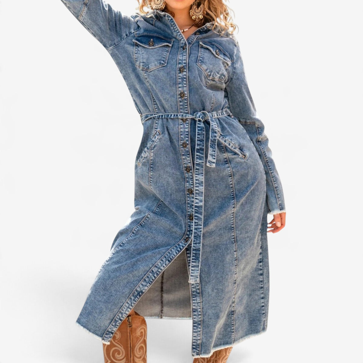Lea™ Longline Belted Denim Dress