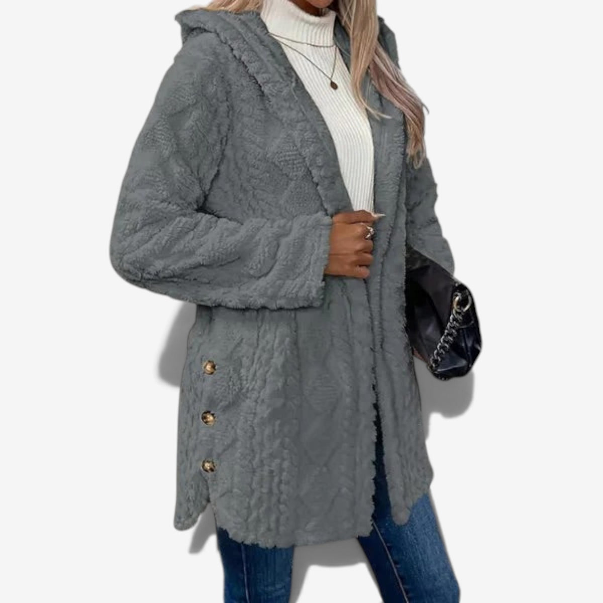 Delphine™ Fuzzy Cable-Knit Cardigan