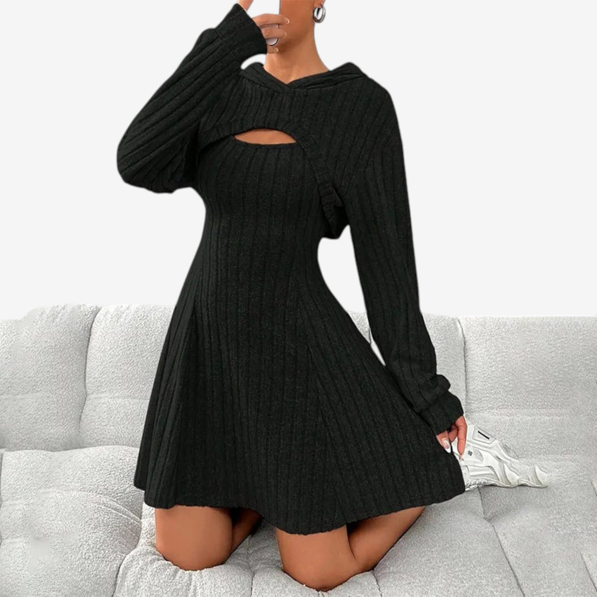 Vivian™ Ribbed Cutout Sweater Dress