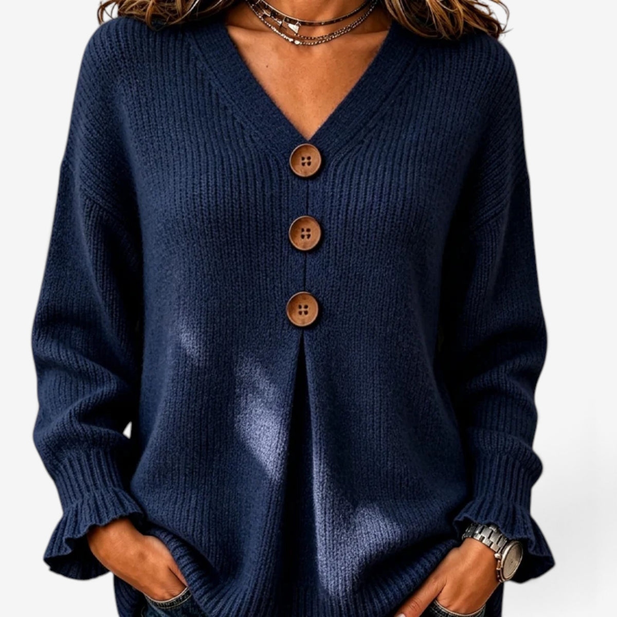 Fiorella™ Ribbed Button-Front Sweater