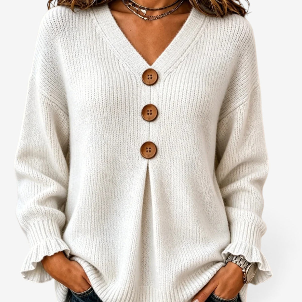Fiorella™ Ribbed Button-Front Sweater