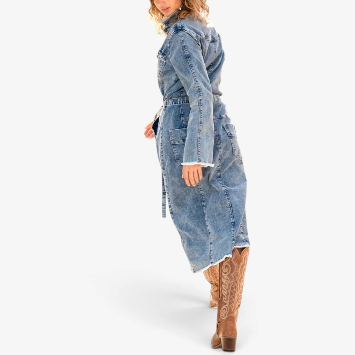 Lea™ Longline Belted Denim Dress