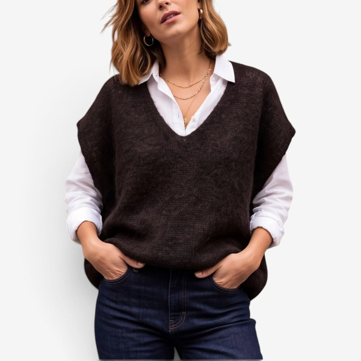 Aimee™ Oversized V-Neck Knit Vest
