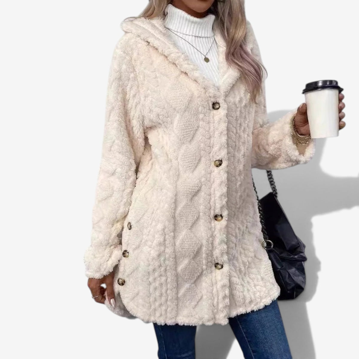 Delphine™ Fuzzy Cable-Knit Cardigan
