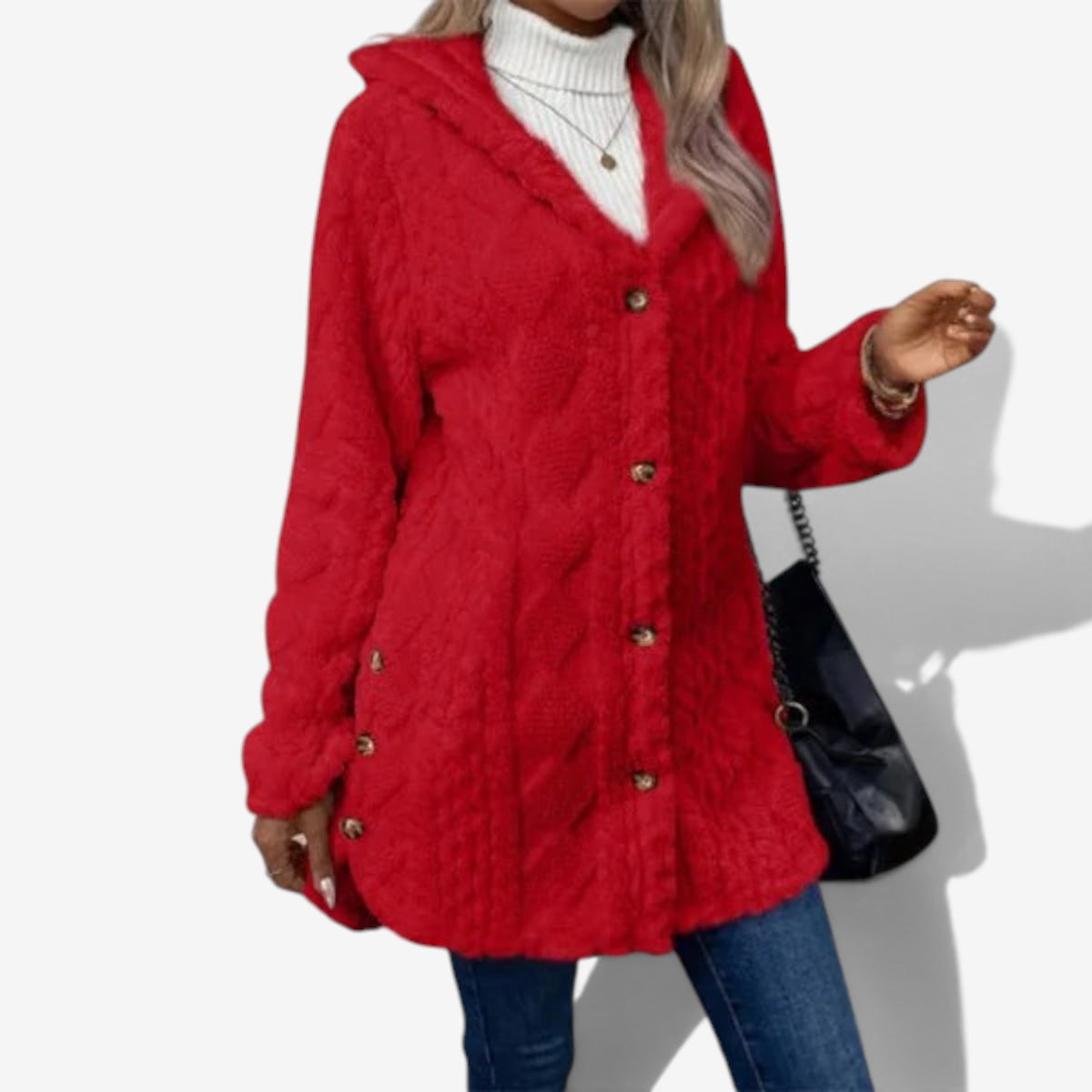 Delphine™ Fuzzy Cable-Knit Cardigan