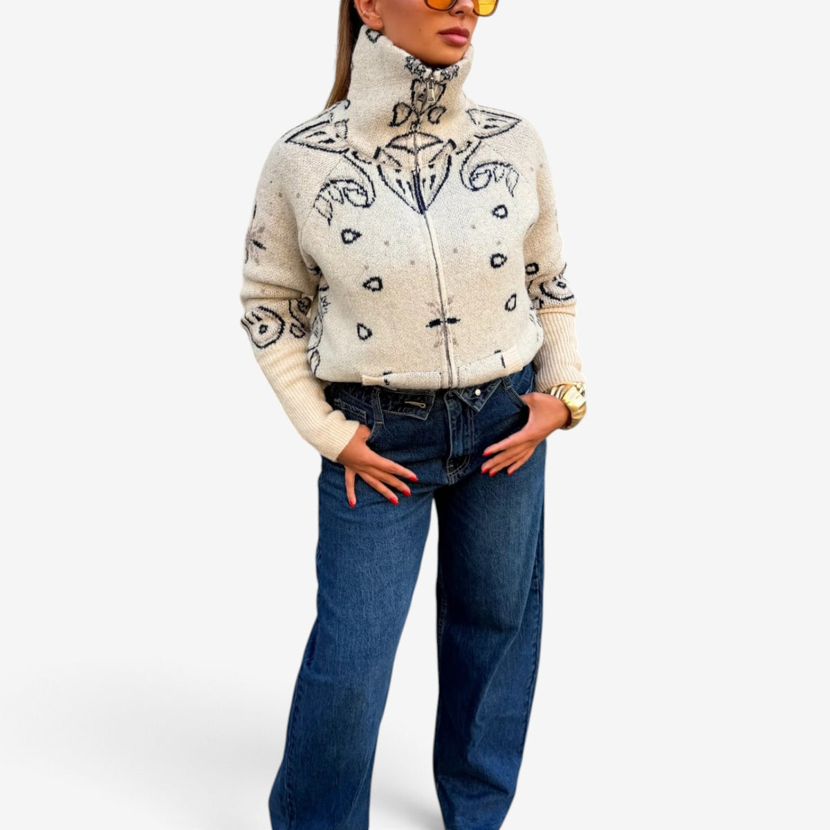 Ariane™ Embroidered Zip-Up Sweater