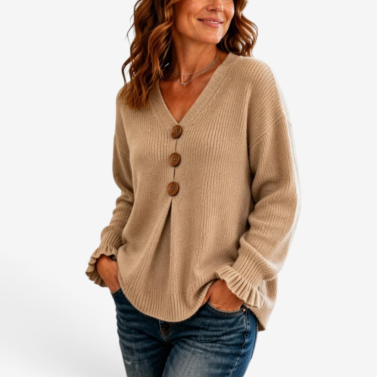 Fiorella™ Ribbed Button-Front Sweater