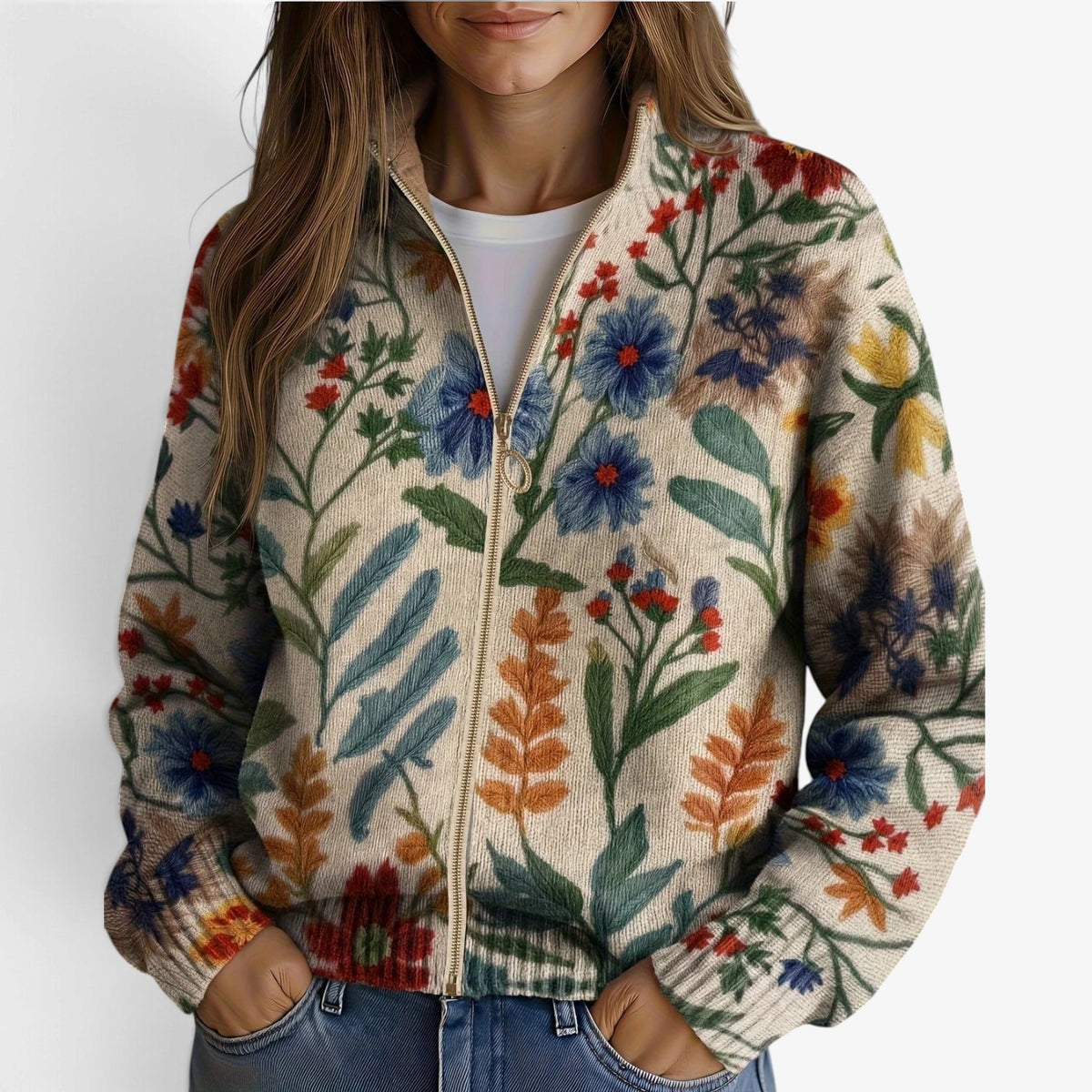 Romane™ Botanical Pattern Knit Jacket