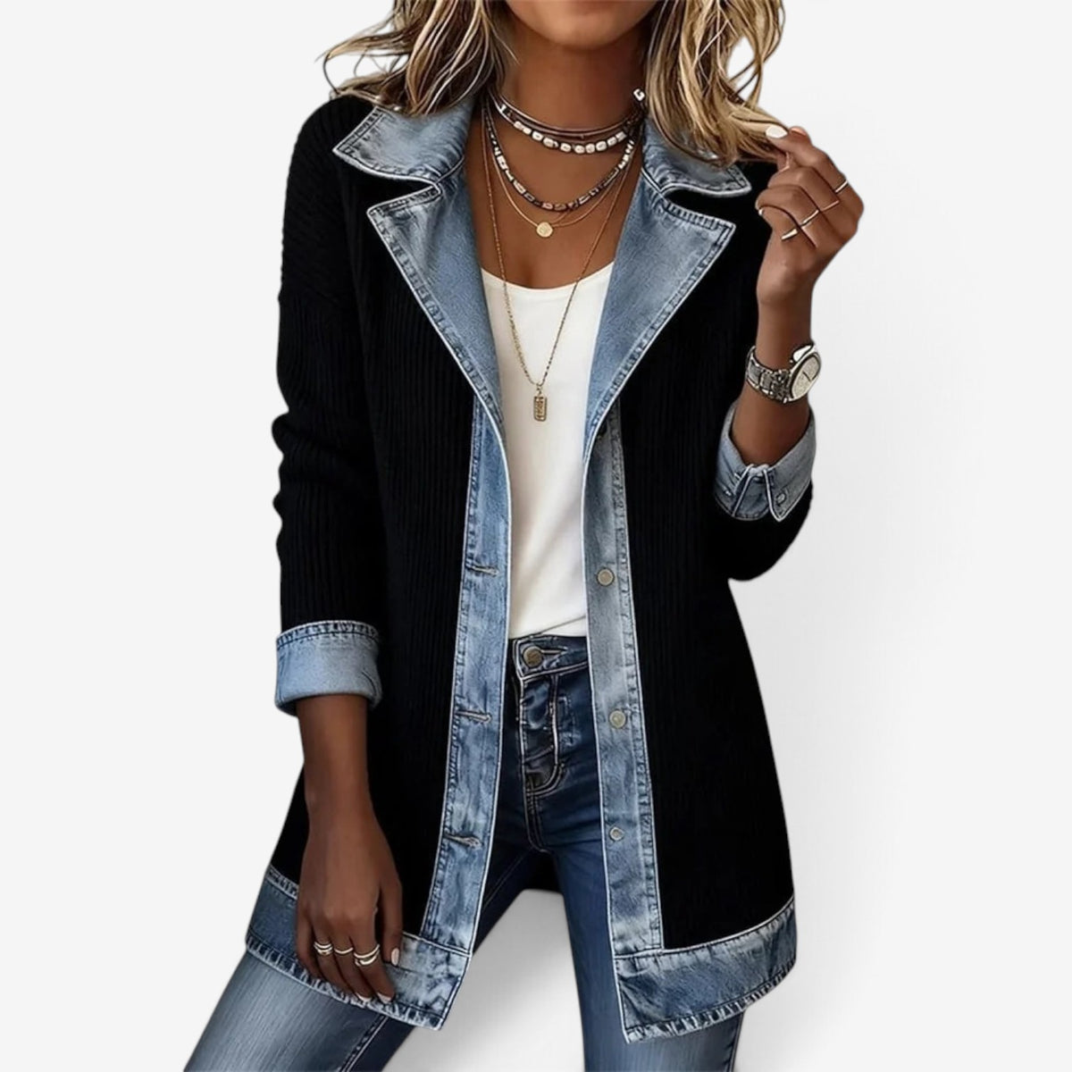 Genevra™ Denim-Trim Knit Jacket