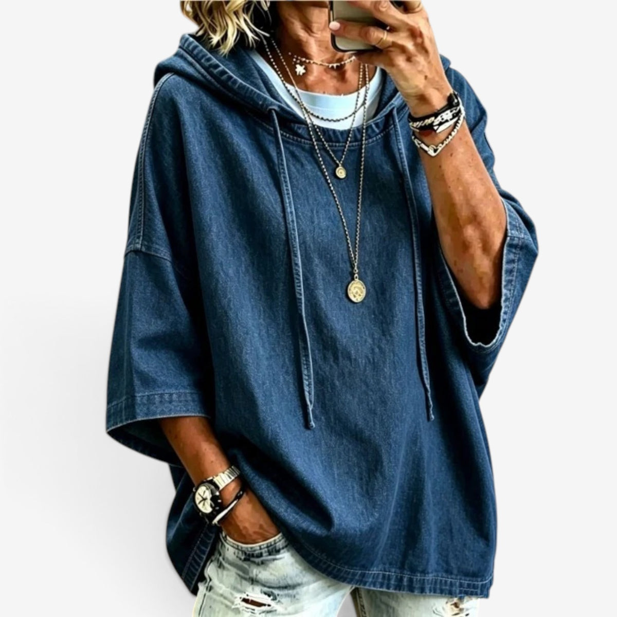 Richelle™ Oversized denim hooded top