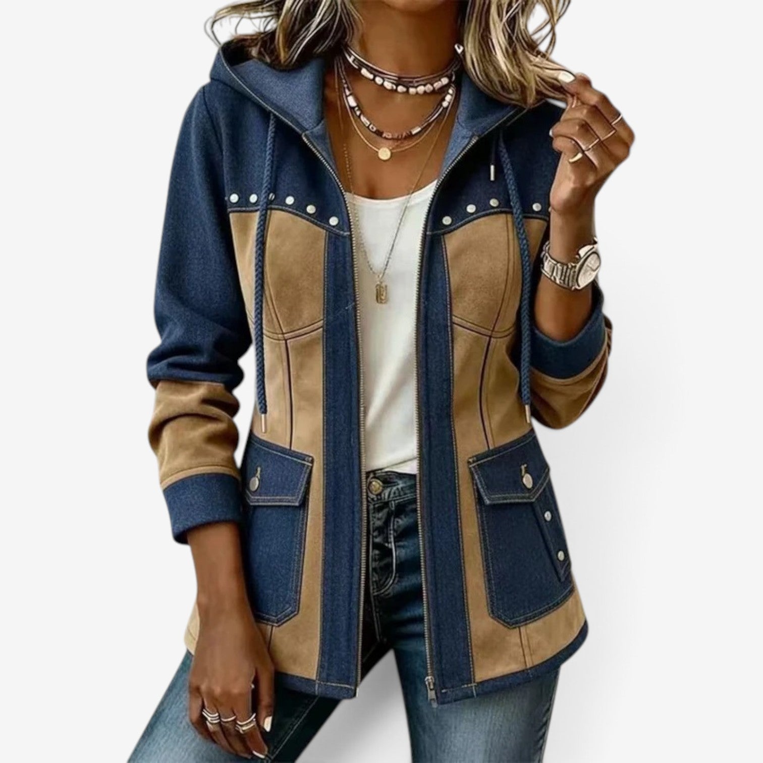 Jizelle™ Hooded denim suede jacket