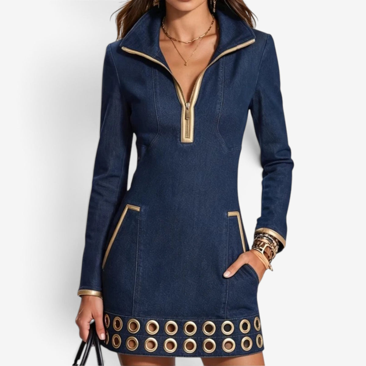 Jessa™ Metallic denim mini dress