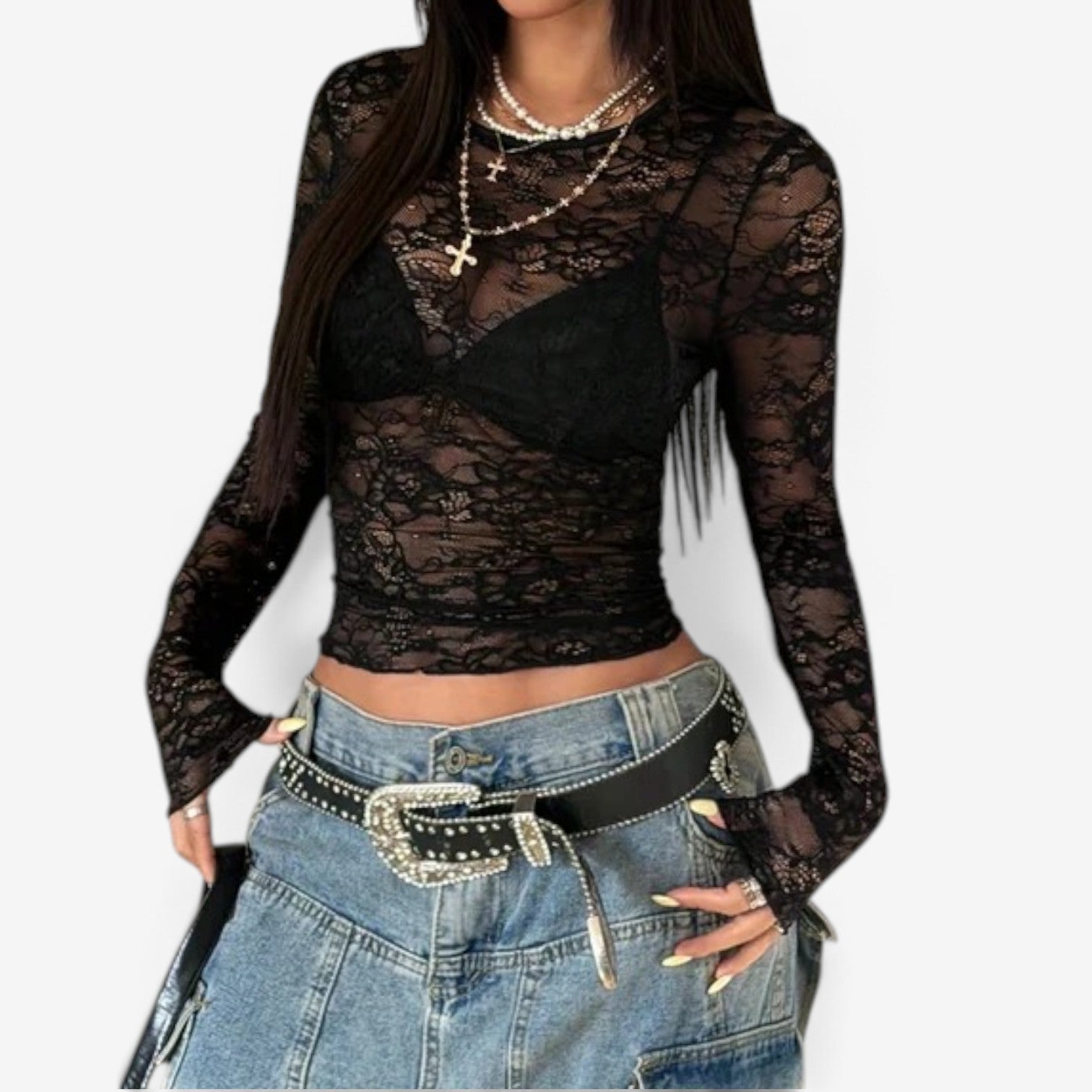 Rizza™ Sheer lace sleeve top