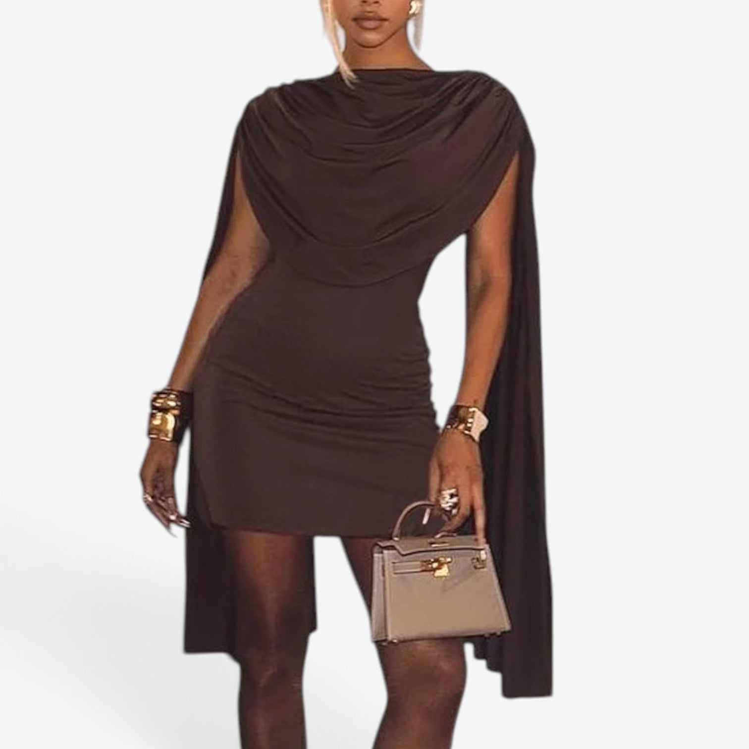 Mollie™ Cape-sleeve mini dress
