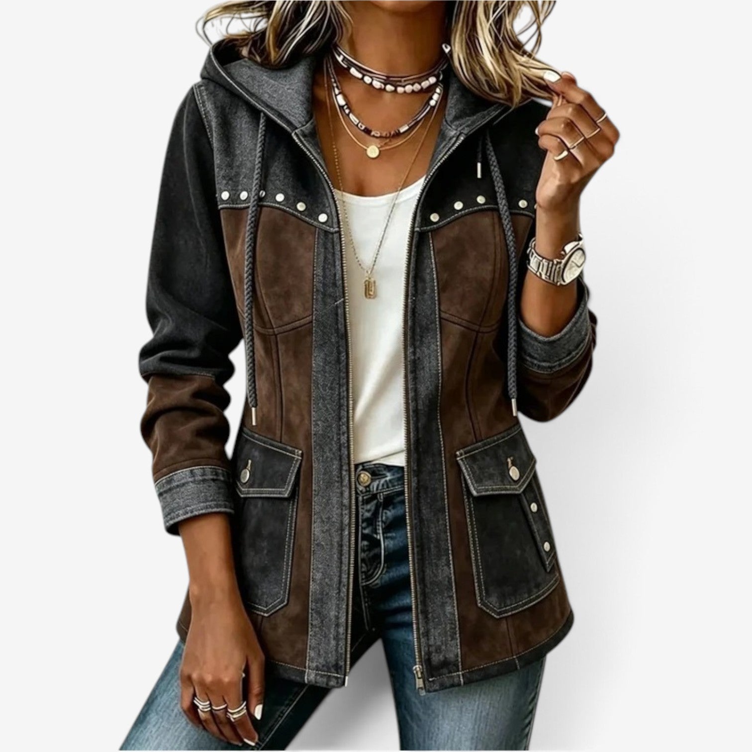 Jizelle™ Hooded denim suede jacket