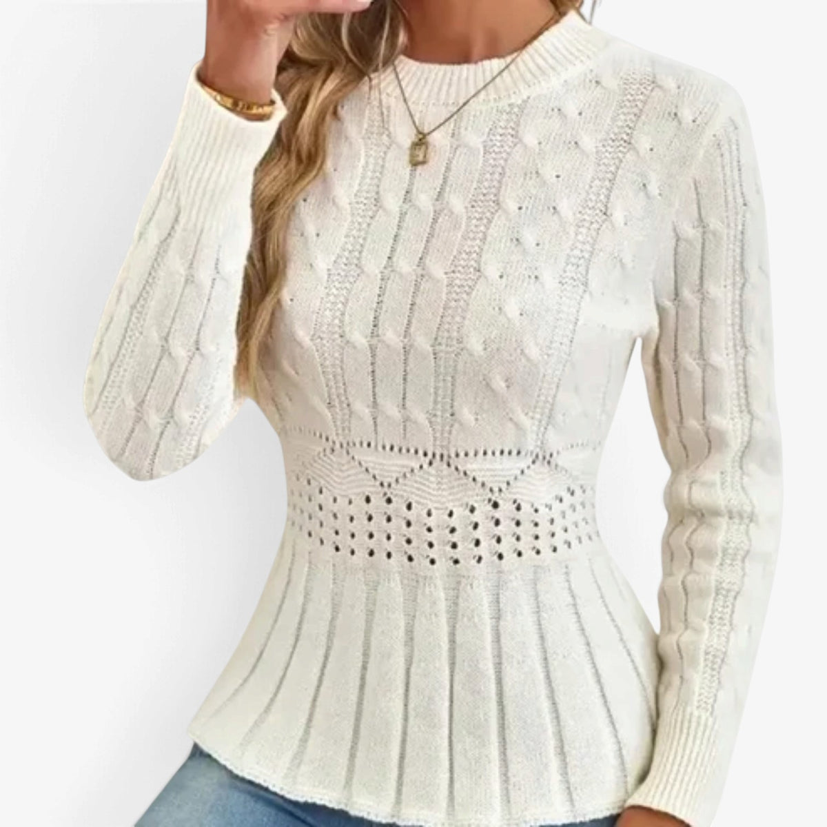 Philippa™ Cable-Knit Peplum Sweater