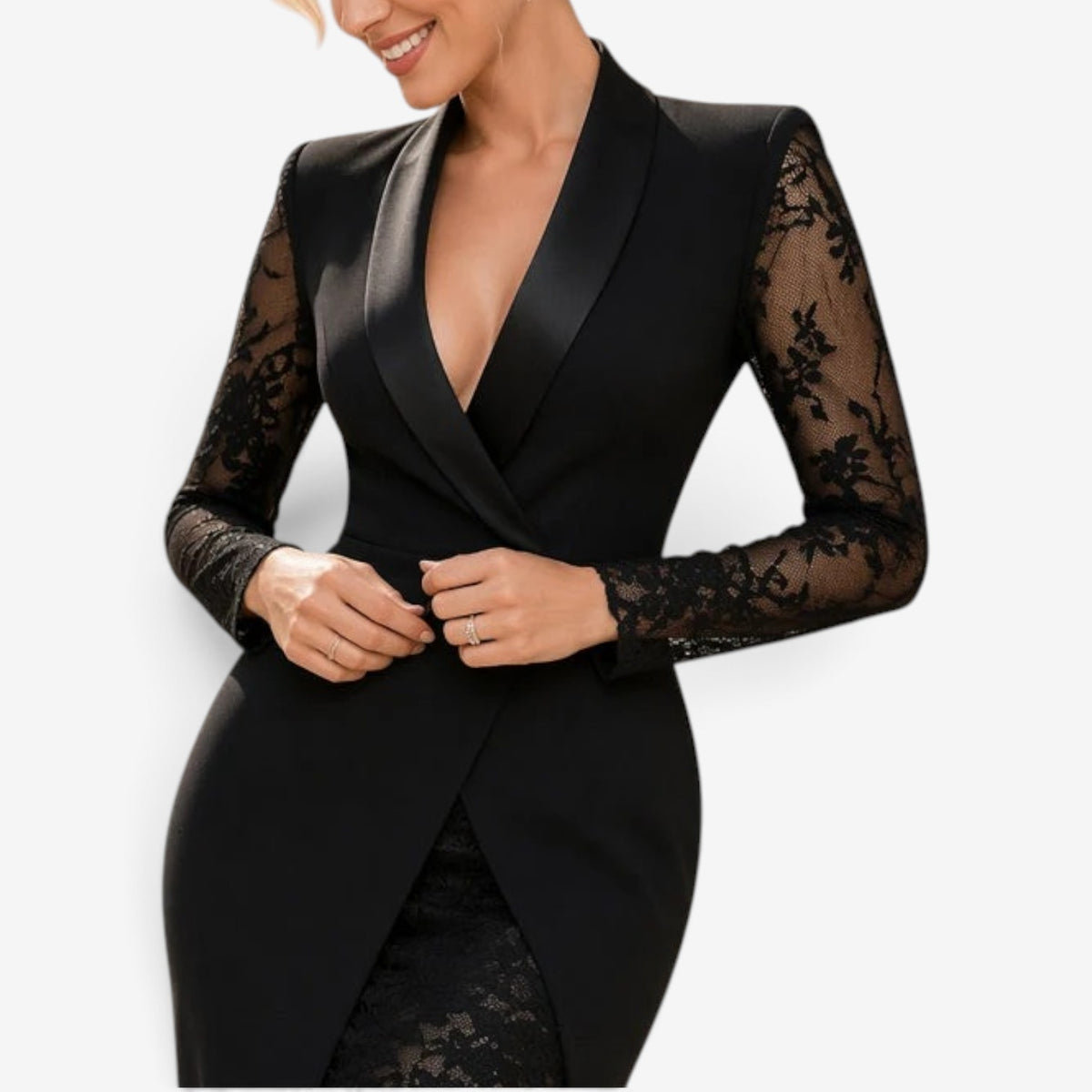 Valentina™ Lace-Sleeve Blazer Dress