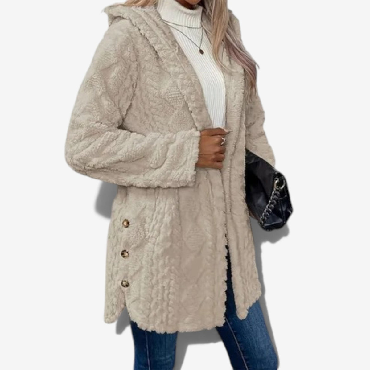 Delphine™ Fuzzy Cable-Knit Cardigan