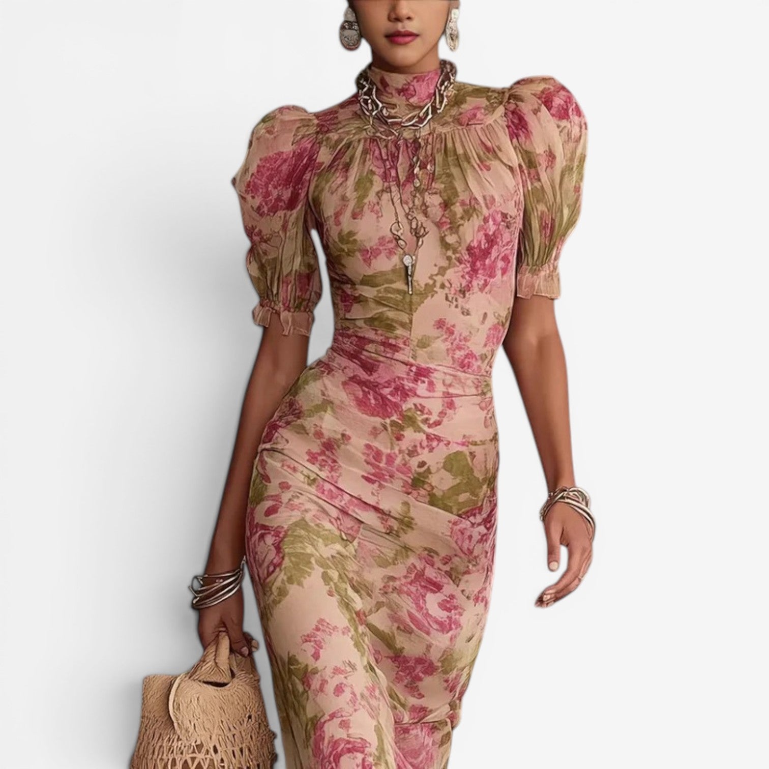 Cherry™ Floral High-Neck Dress