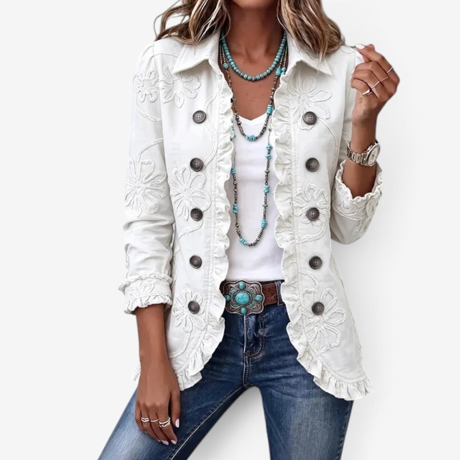 Shelaine™ Floral ruffle blazer