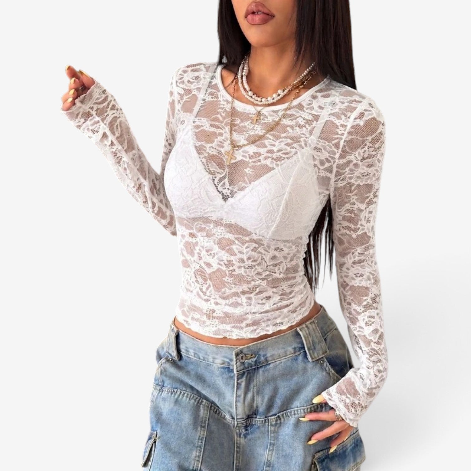 Rizza™ Sheer lace sleeve top