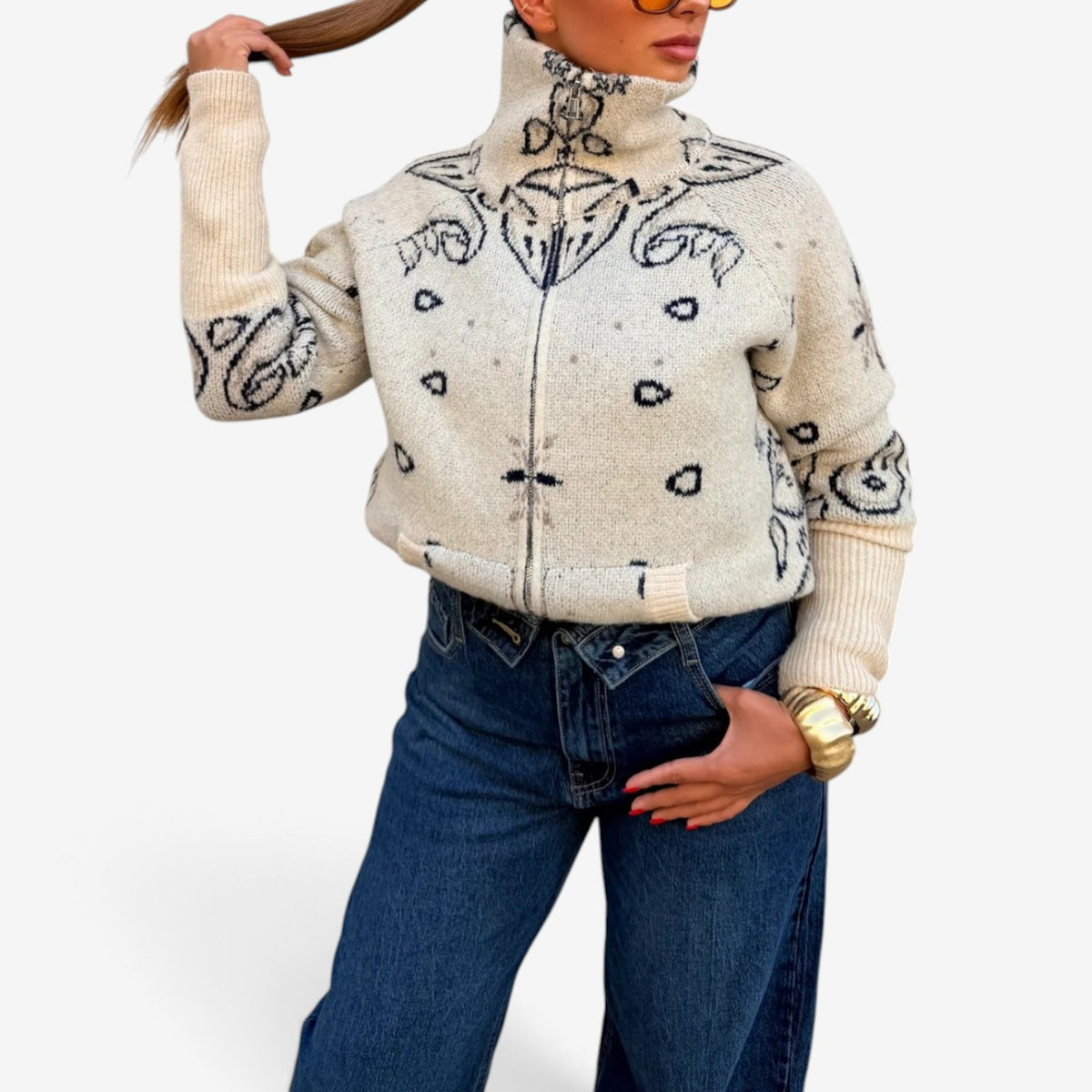 Ariane™ Embroidered Zip-Up Sweater