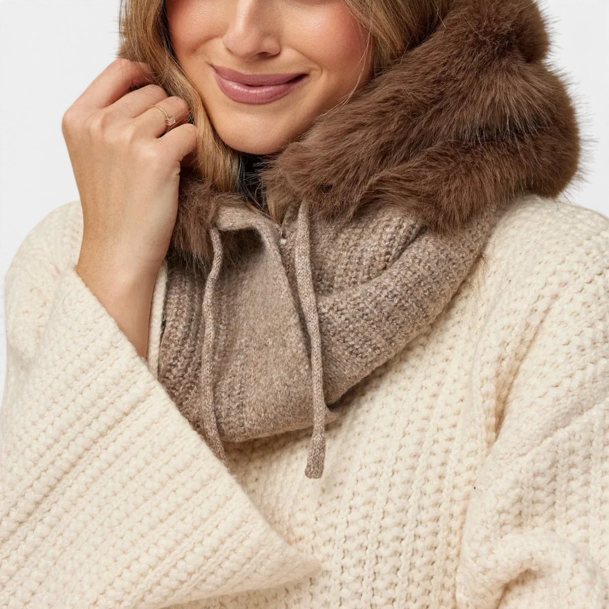 Liana™ Faux Fur Knit Hood Scarf