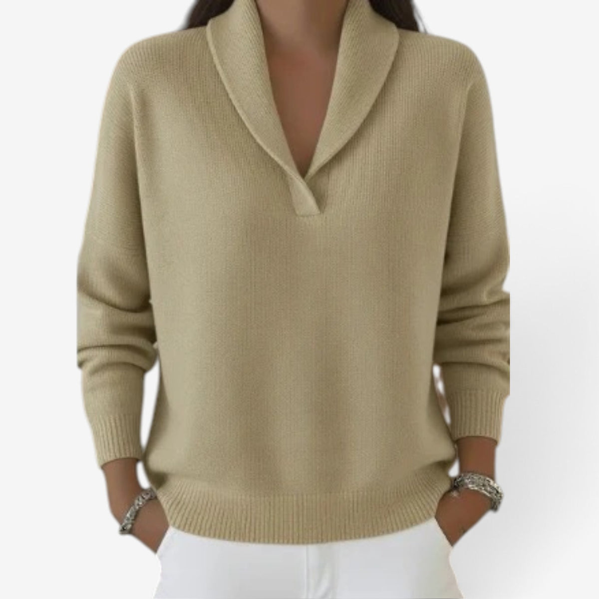 Kaira™ Shawl collar knit sweater
