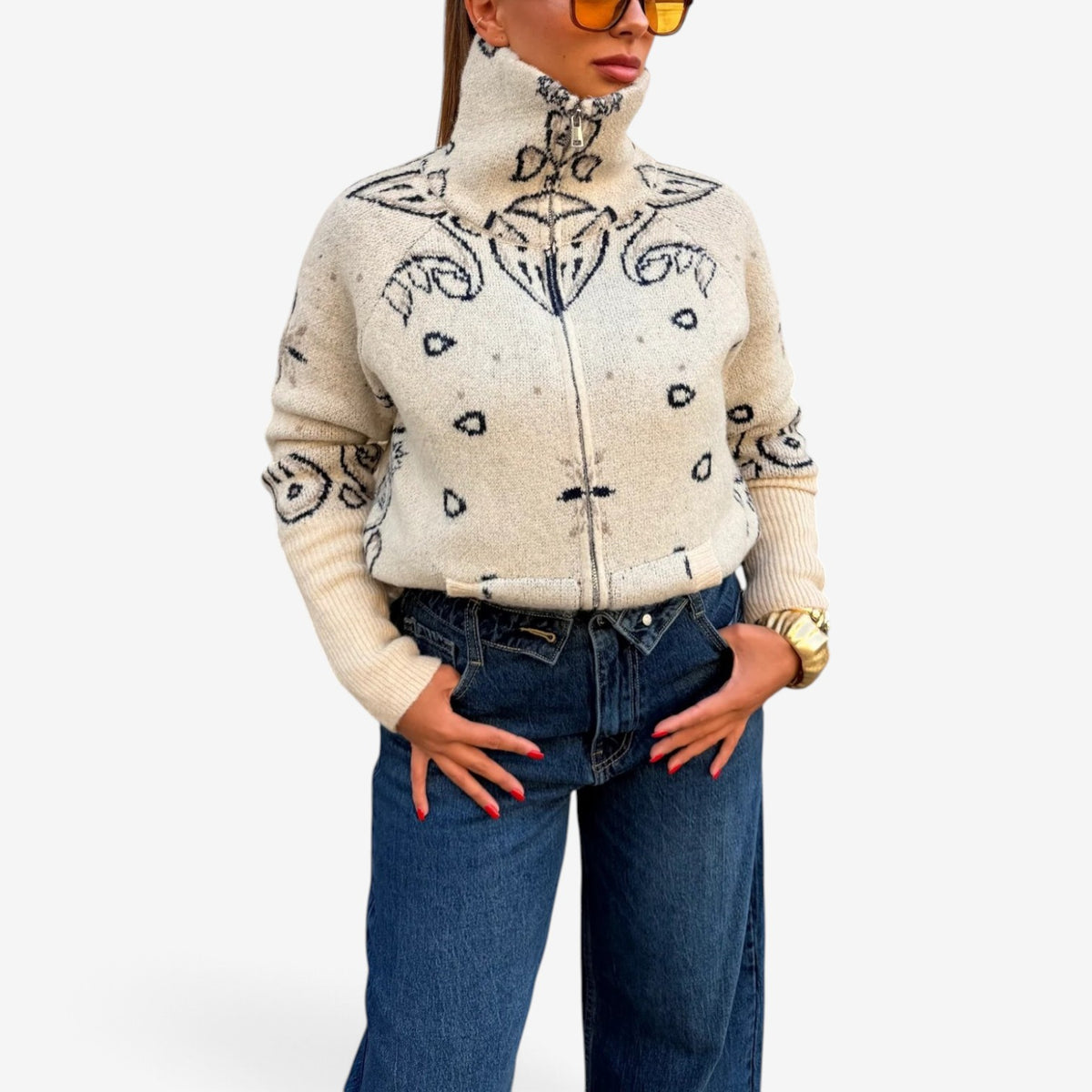 Ariane™ Embroidered Zip-Up Sweater