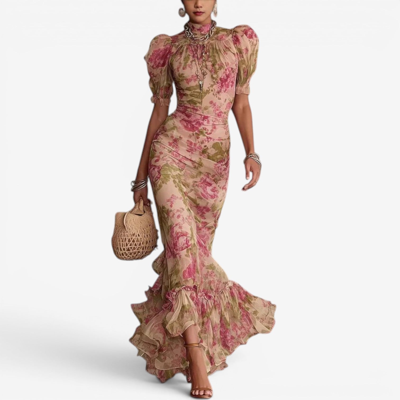 Cherry™ Floral High-Neck Dress