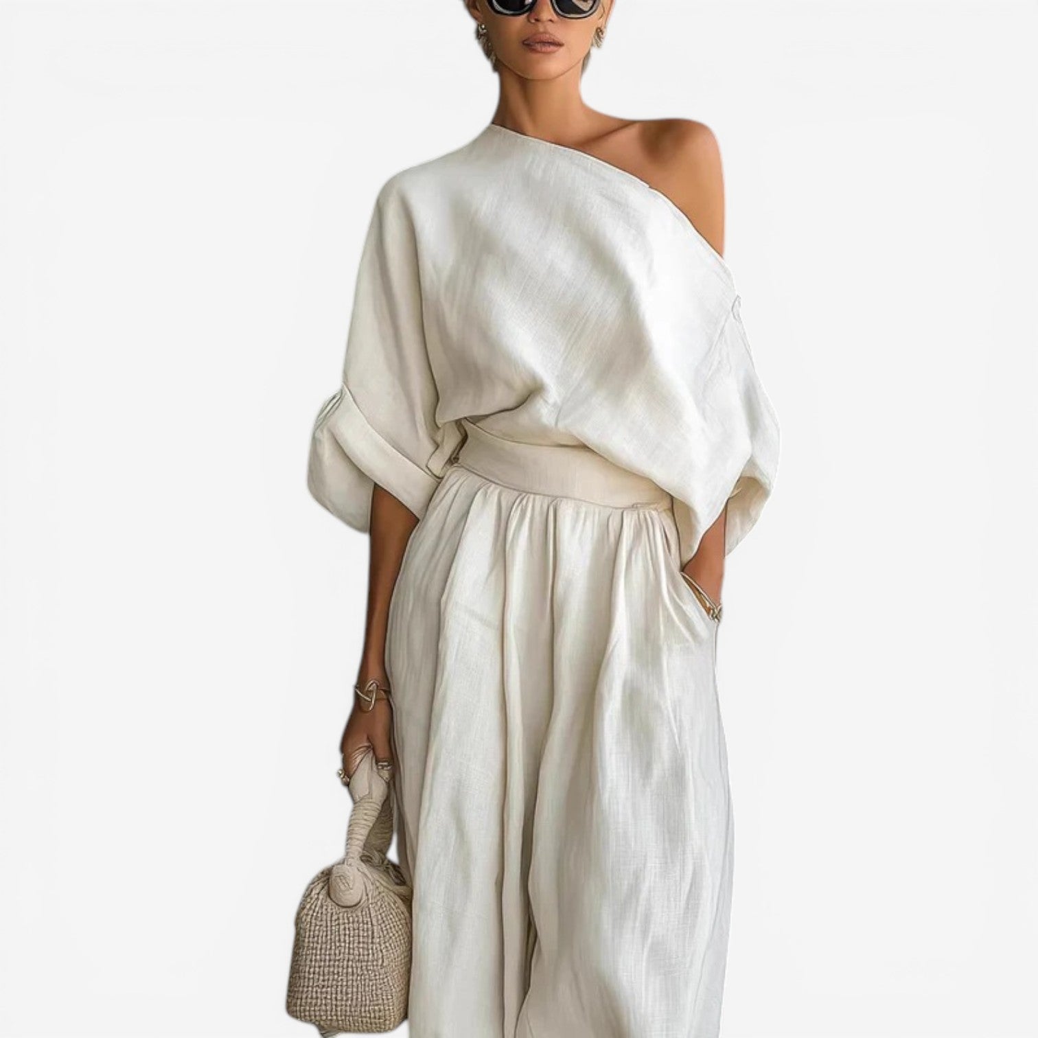 Jessica™ One-shoulder linen suit