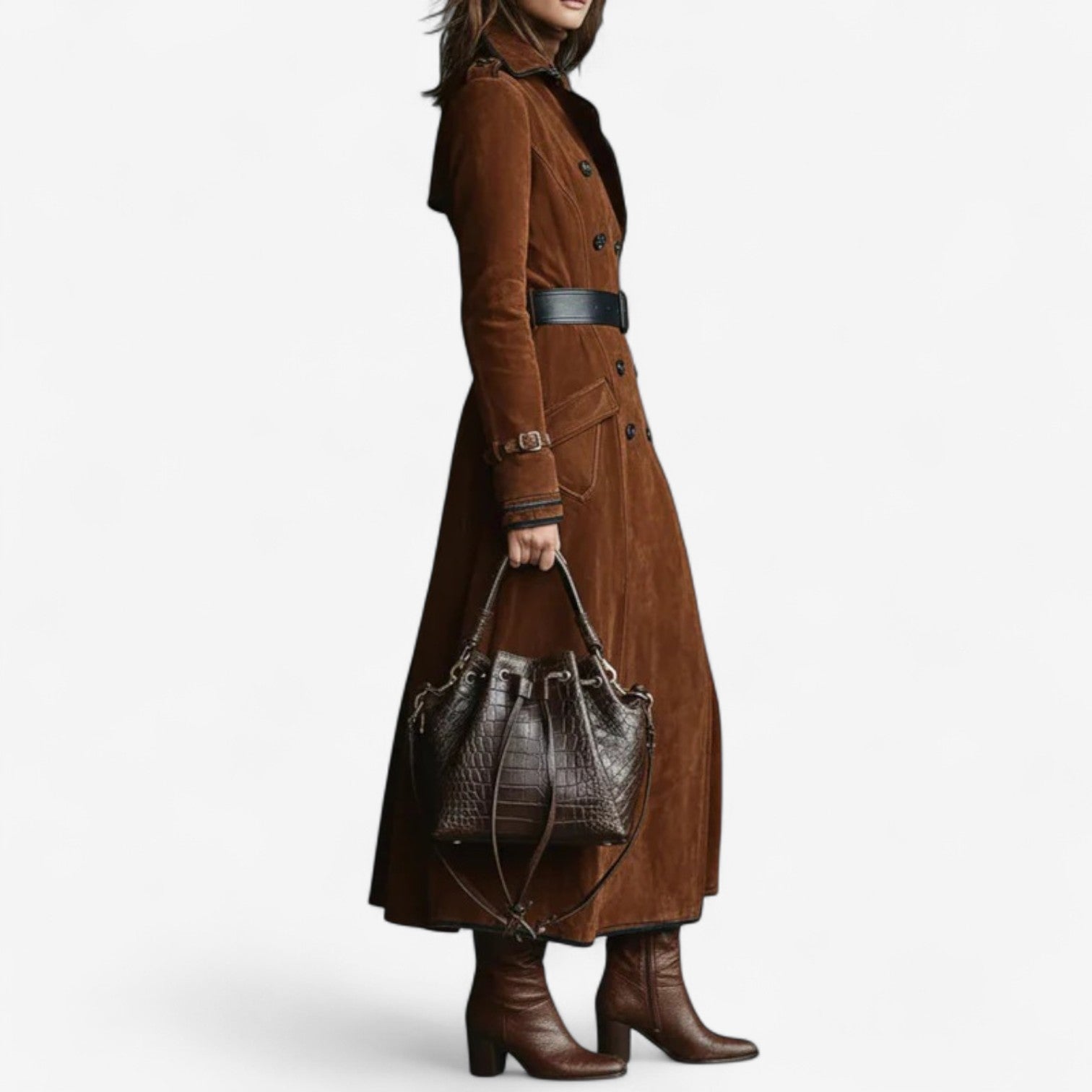 Nathaly™ Elegant Suede Trench Coat