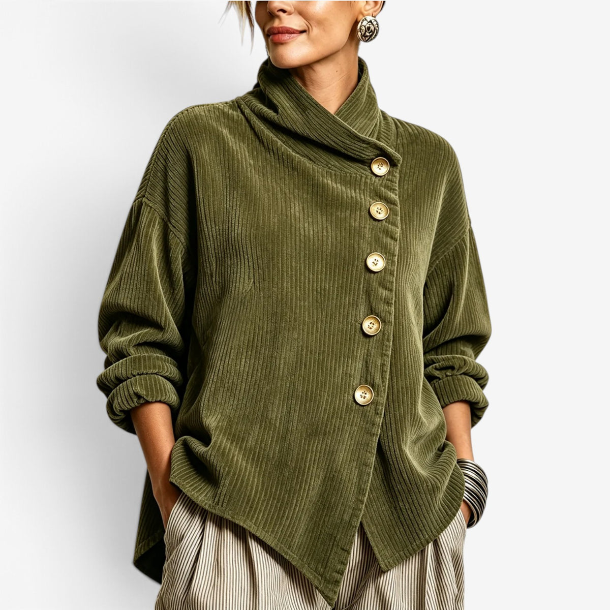 Simone™ Ribbed Asymmetric Button Jacket